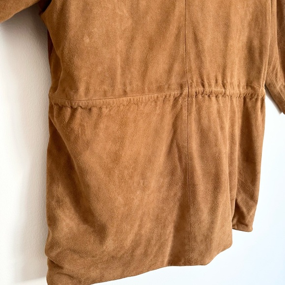 Vintage 90’s Funnel Neck Camel Oversized Retro Suede Jacket Shoulder Pads - Picture 11 of 15